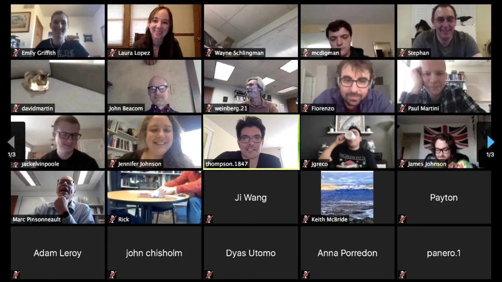 Image of the Astronomy Dept individuals videochatting during AstroCoffee