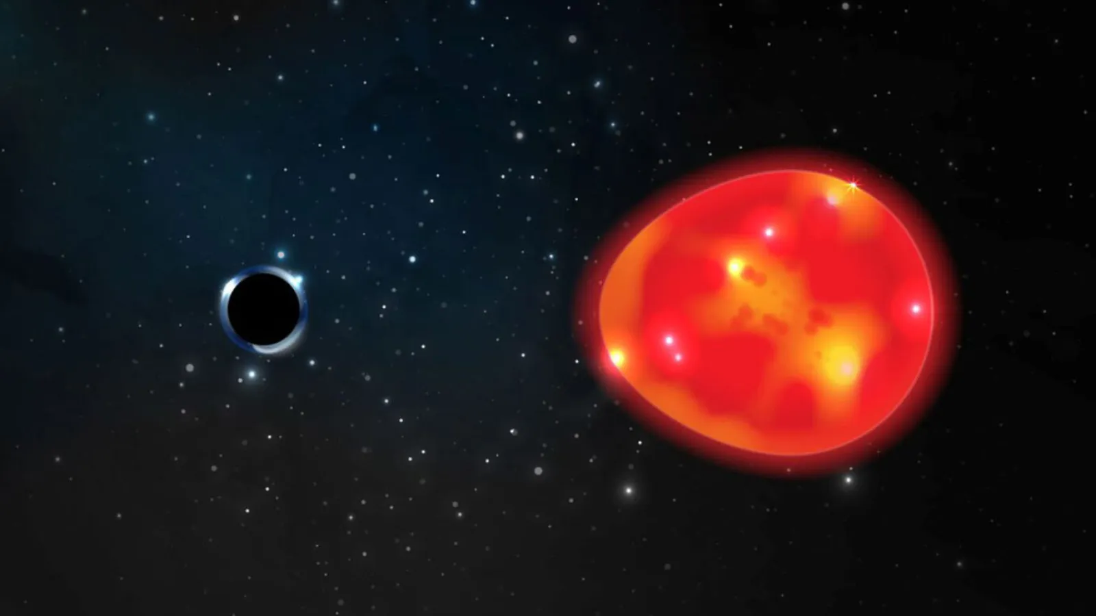 A depiction of a black hole and star, what binary star systems are often mistaken as.