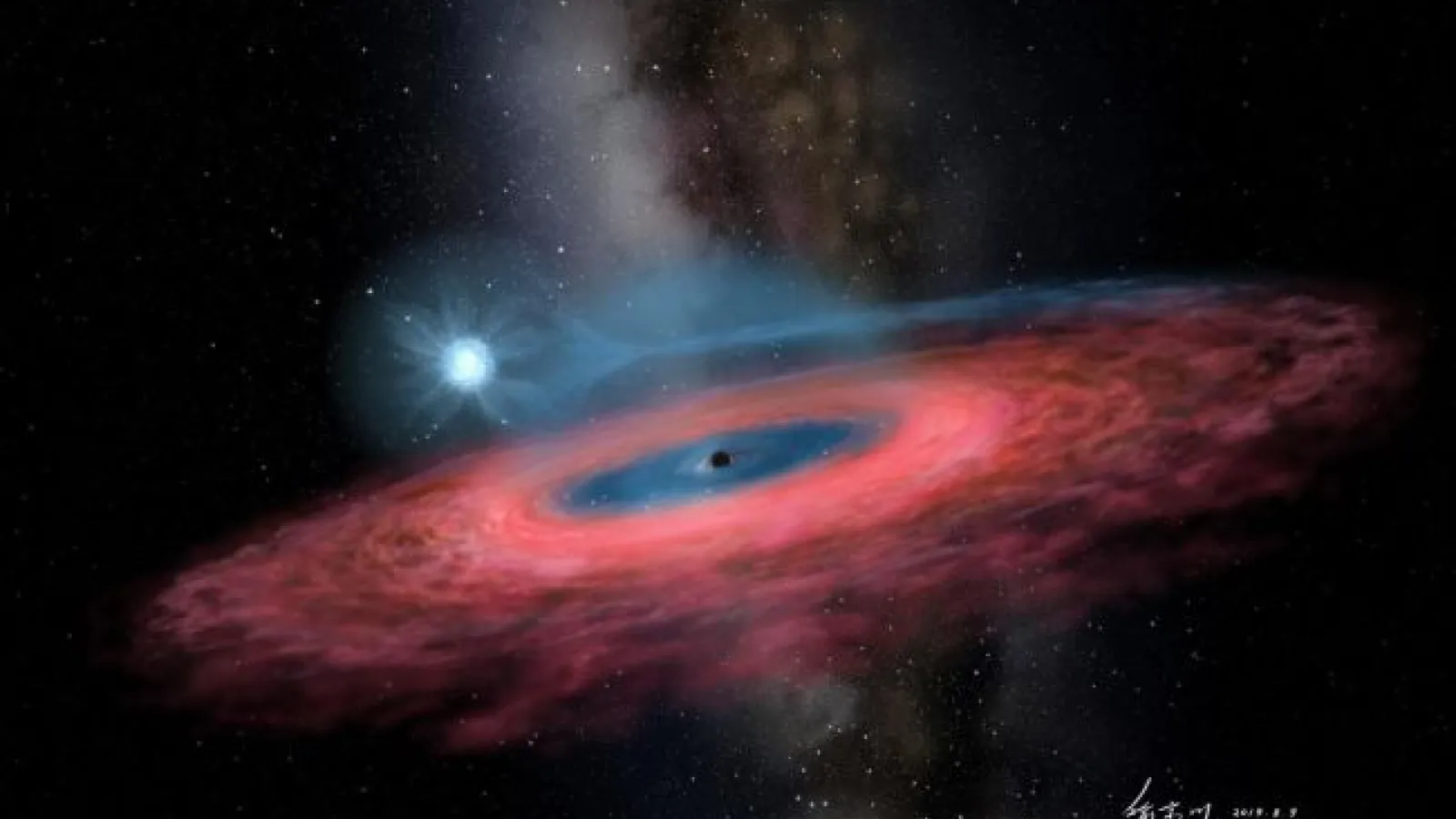 An artist's depiction of the giant binary system LB-1