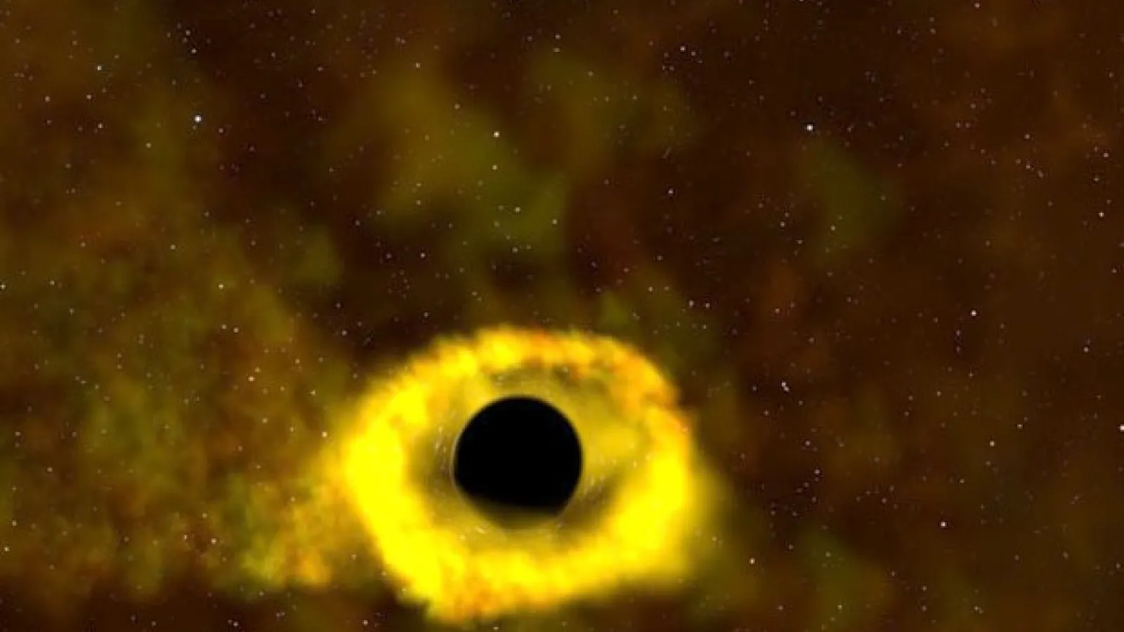 Still from an animated representation of the black hole event