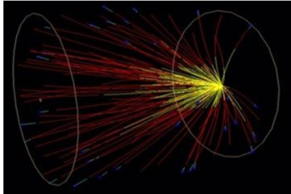 Particle tracks from a low-energy collision of a gold ion with a fixed gold target in the STAR detector at the Relativistic Heavy Ion Collider (RHIC) help scientists map the transition of ordinary nuclear matter to a hot soup of free quarks and gluons.