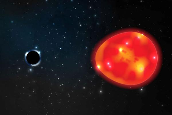 A depiction of a black hole and star, what binary star systems are often mistaken as.