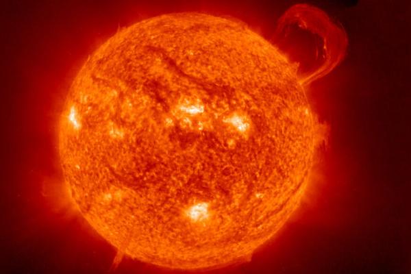 The sun, made of mostly hydrogen and helium.