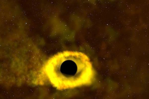 Still from an animated representation of the black hole event